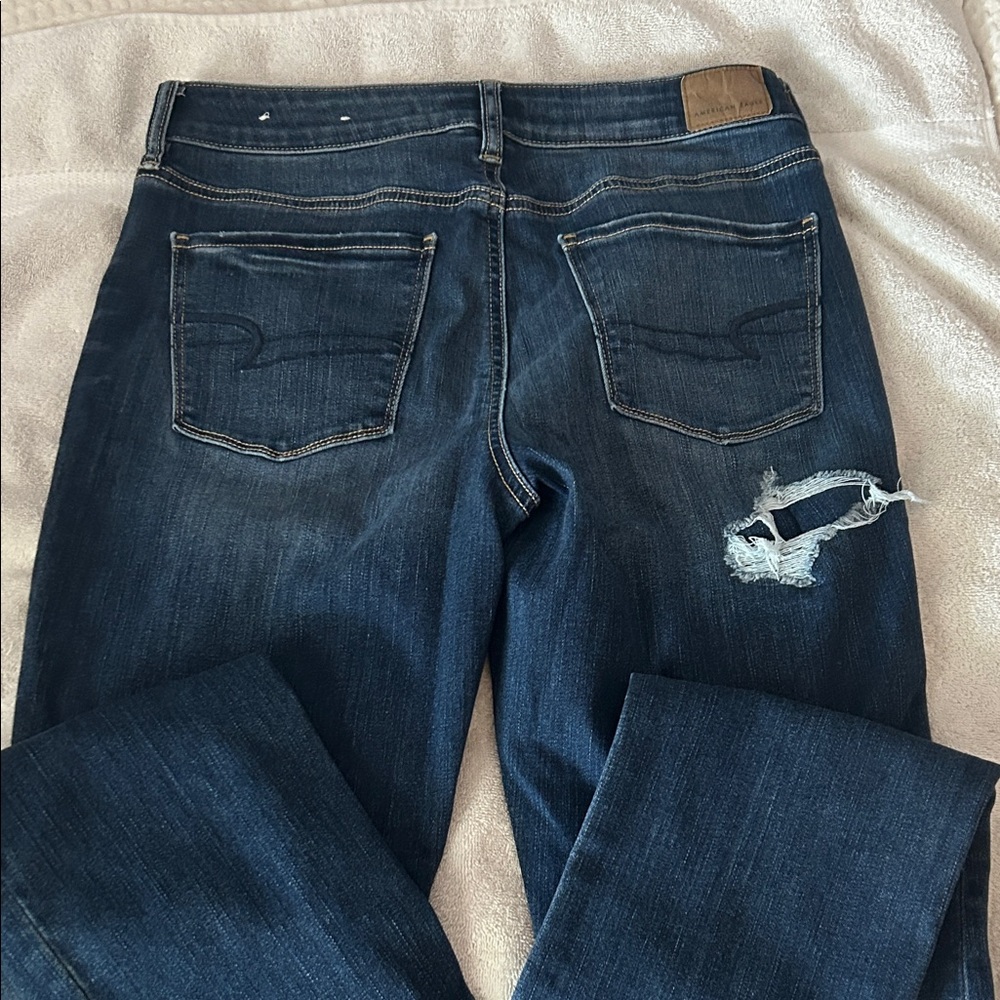 American Eagle Outfitters Dark Blue Distressed Skinny Jeans size 12 - Picture 6 of 10